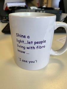 #lightupforfibro Mug Two sided customised design FFU Scotland CIC Branded Merchandise